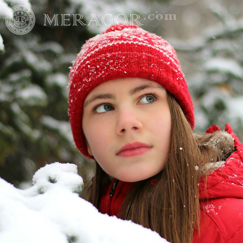 New year avatar in the forest New Year In a cap Small girls Girls