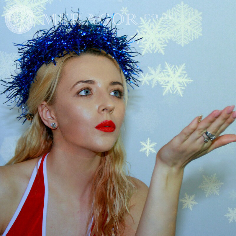 Neujahr Desktop-Hintergründe herunterladen Weihnachten Avatare Blonden In der Kappe Gesichter, Porträts