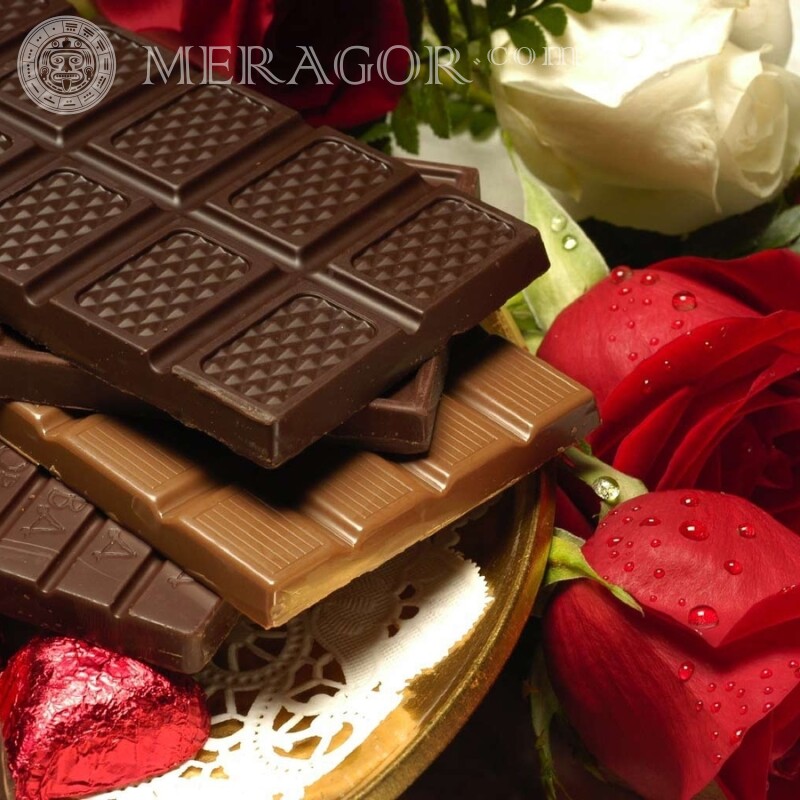 Chocolate with roses photo Food