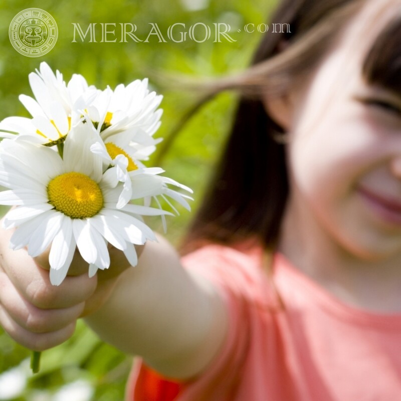 Девочка с цветами ромашками на аву Kindliche Maedchen Blumen