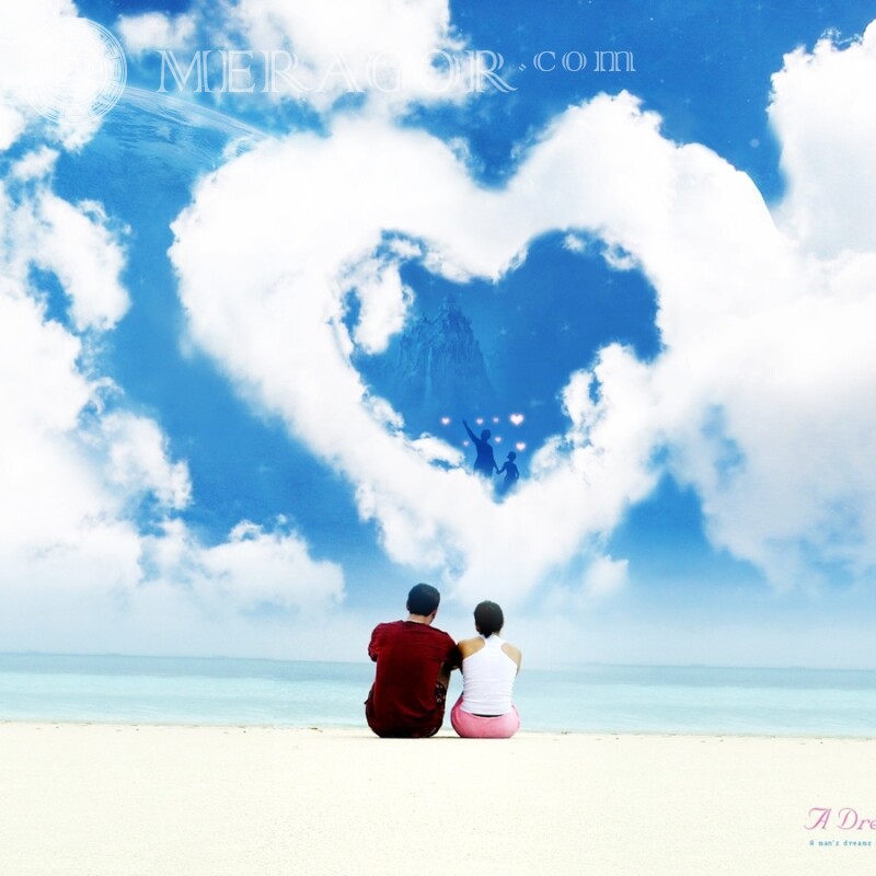 Foto com um coração de uma nuvem em sua foto de perfil O amor O cara com a menina
