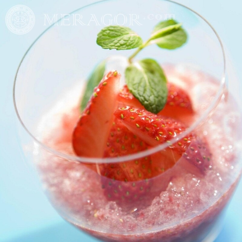 Dessert with strawberries in a glass Food