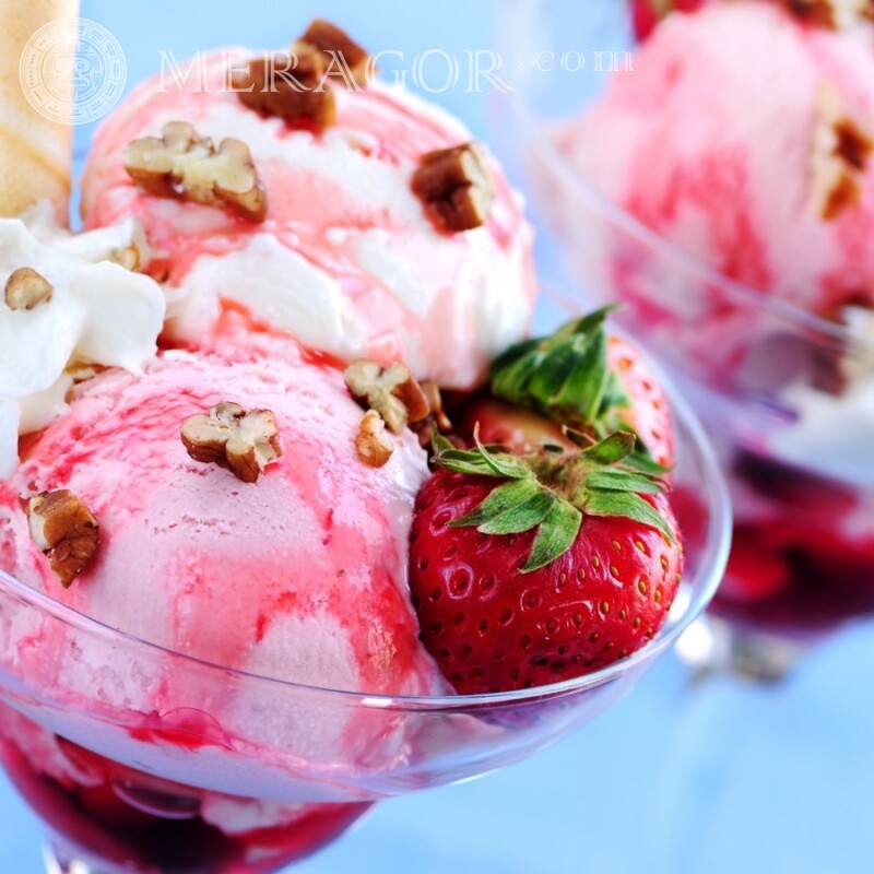 Strawberry ice cream with strawberries Food