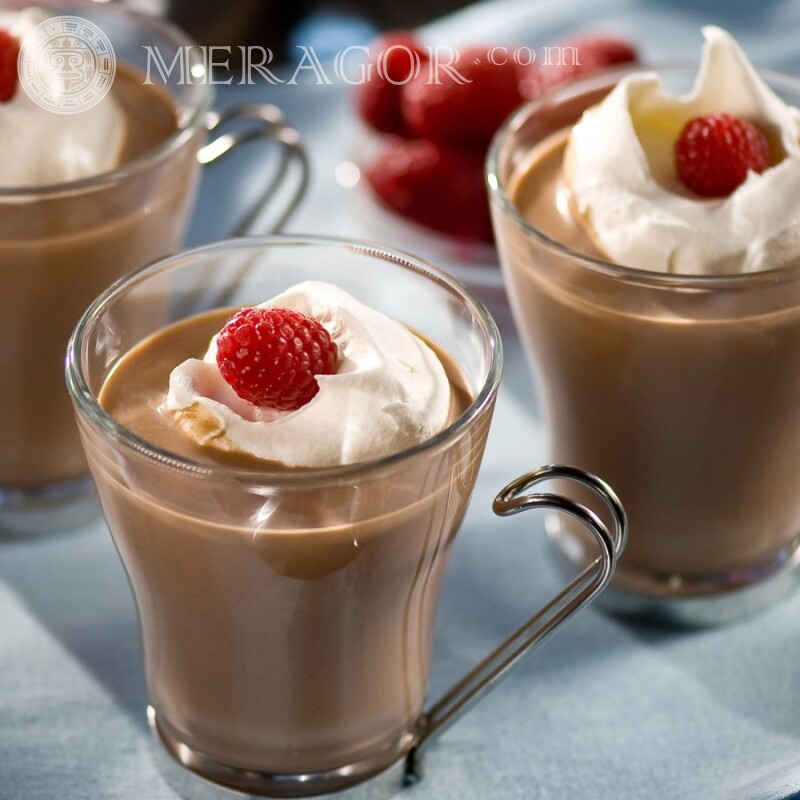 Coffee dessert with raspberries Food