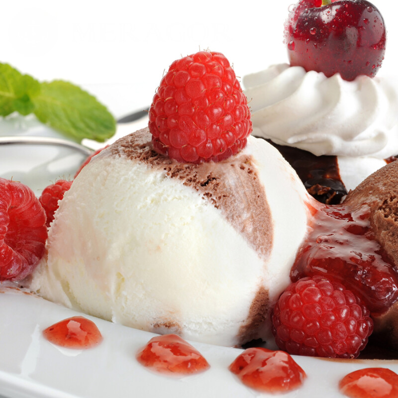 Ice cream with raspberries Food