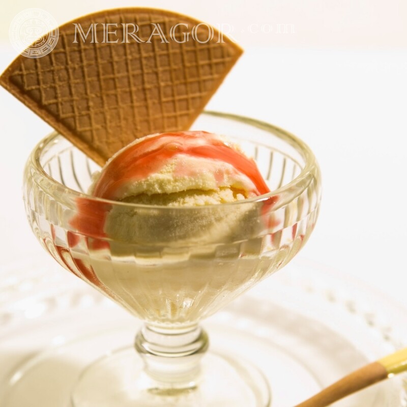 Dessert ice cream with waffle Food
