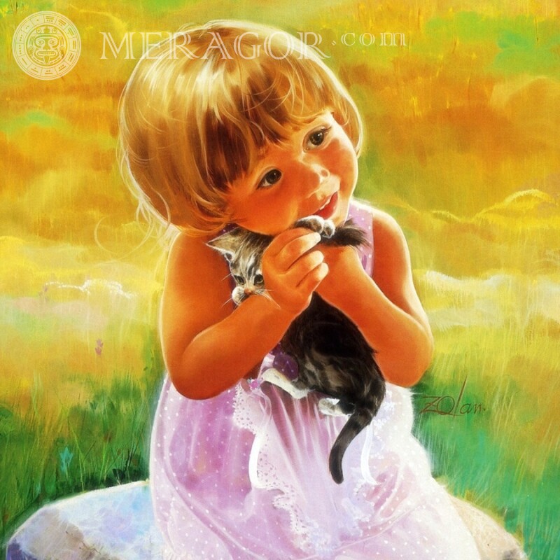 Рисунок девочки с котенком ава Аниме, рисунок Детские Коты