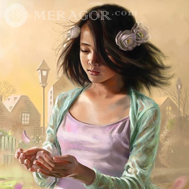 Картинка с девочкой на аву Девочки Азиаты Аниме, рисунок Брюнетки