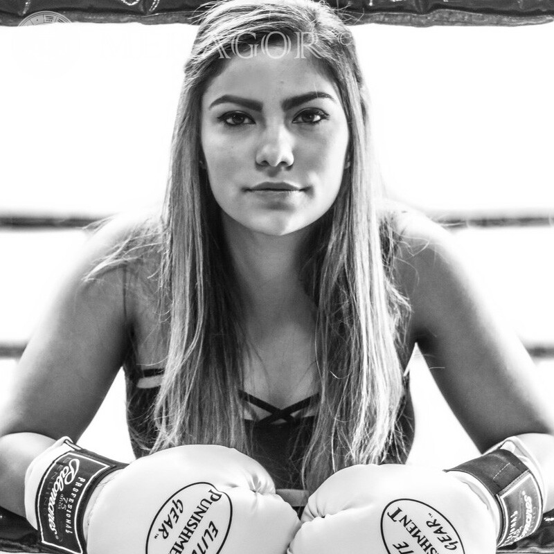 Girl boxing sport photo Blondes Sporty Black and white