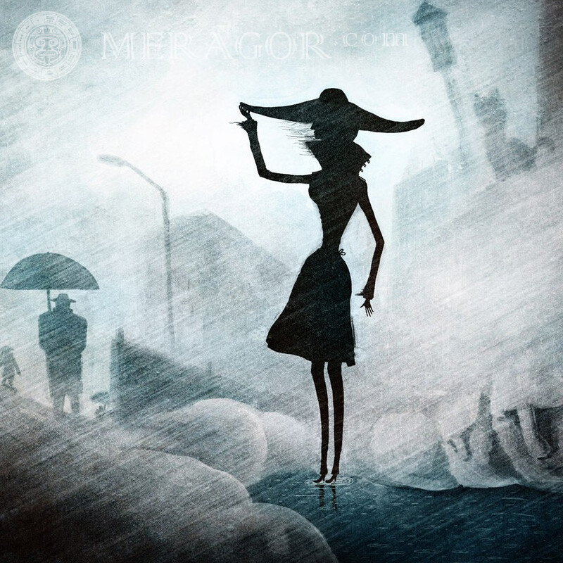 Avatar de silueta de sombrero de lluvia de niña Silueta Anime, figura En la tapa
