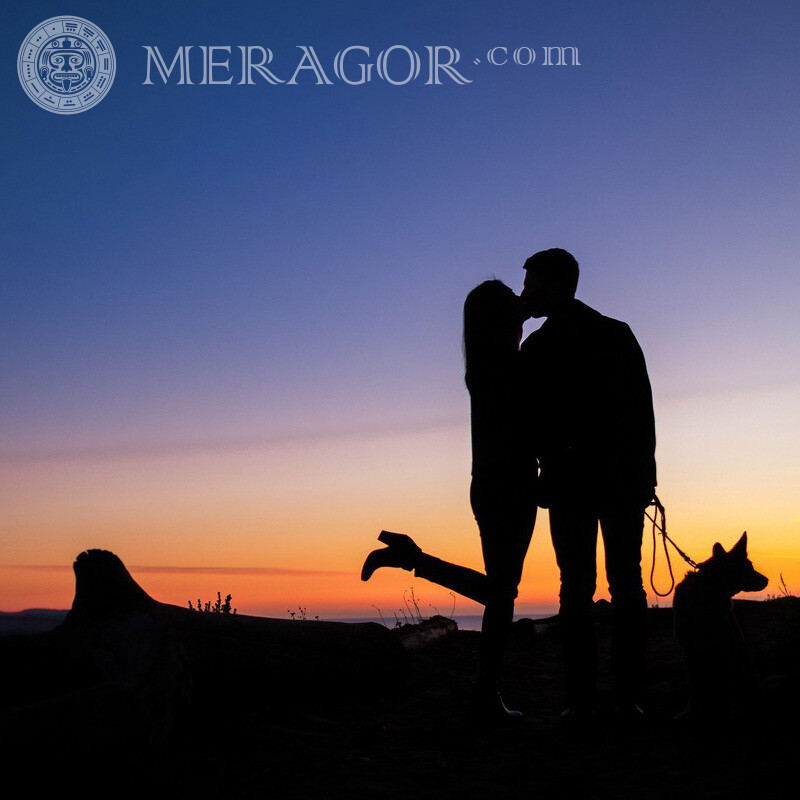 Mädchen und Kerl Hund gehen Avatar Silhouette Liebe Mann mit Freundin