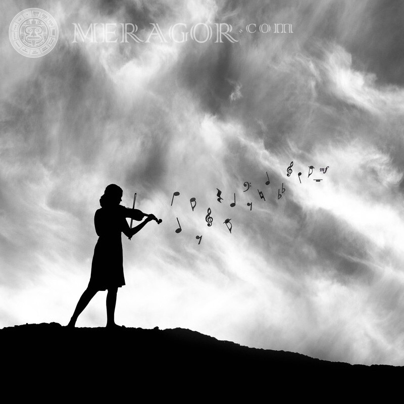 Girl silhouette violin sheet music photo Silhouette