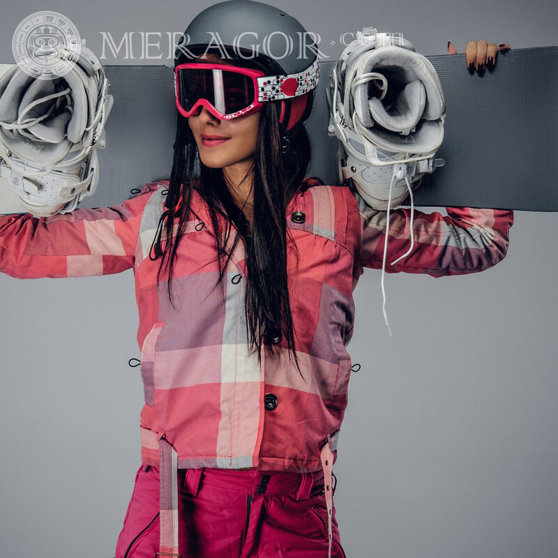 Mädchen Sportler Snowboarder Brünette Foto Sportliche Bruenette Maske mit Brille