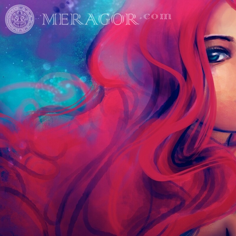 Рисунок девушки с красными волосами на аву Animé, dessin Sans visage Les filles