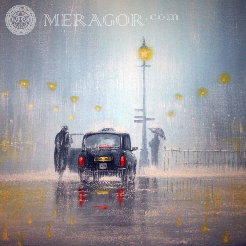 Малюнок лондонський дощ на аватарку Аніме, малюнок Автомобілі