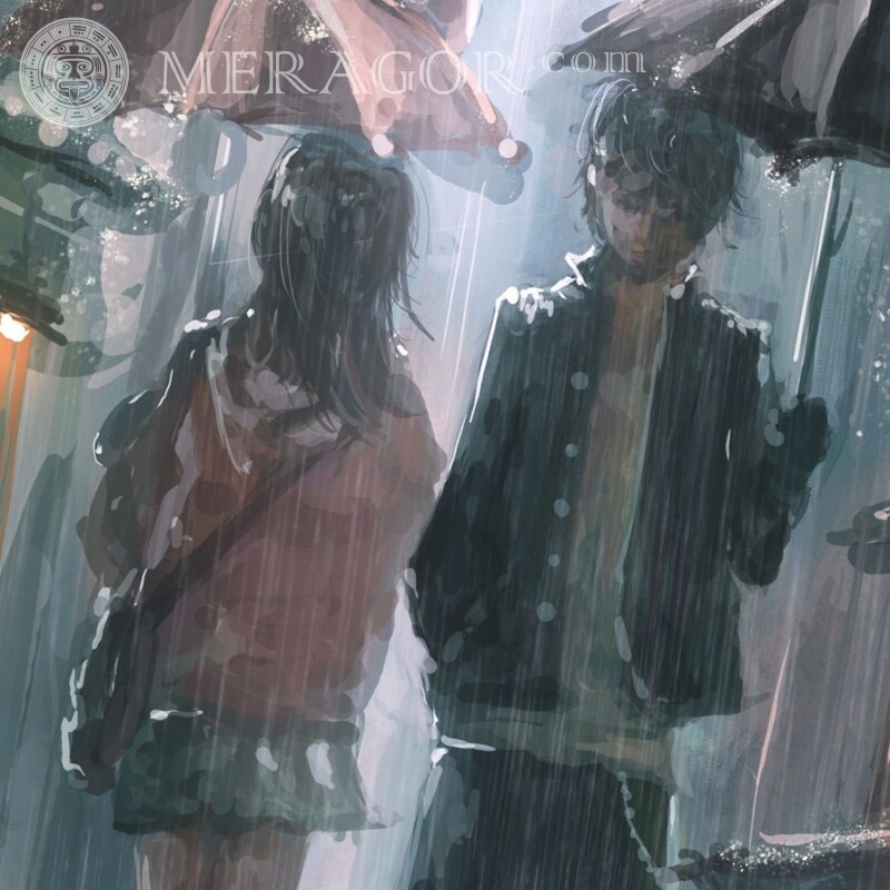 People in the rain drawing on an avatar Anime, figure