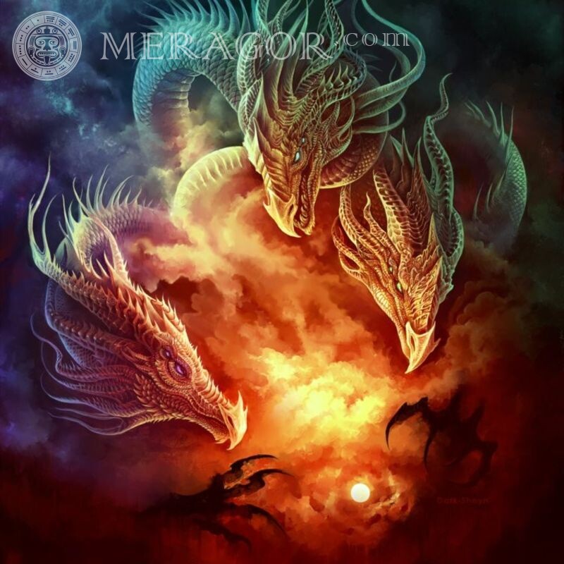 Трехголовый дракон арт Драконы Аниме, рисунок