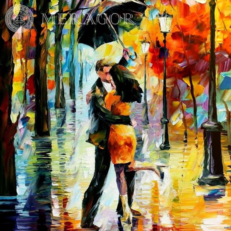 Парень с девушкой в осеннем парке рисунок на аву Mec avec une fille Animé, dessin Amour