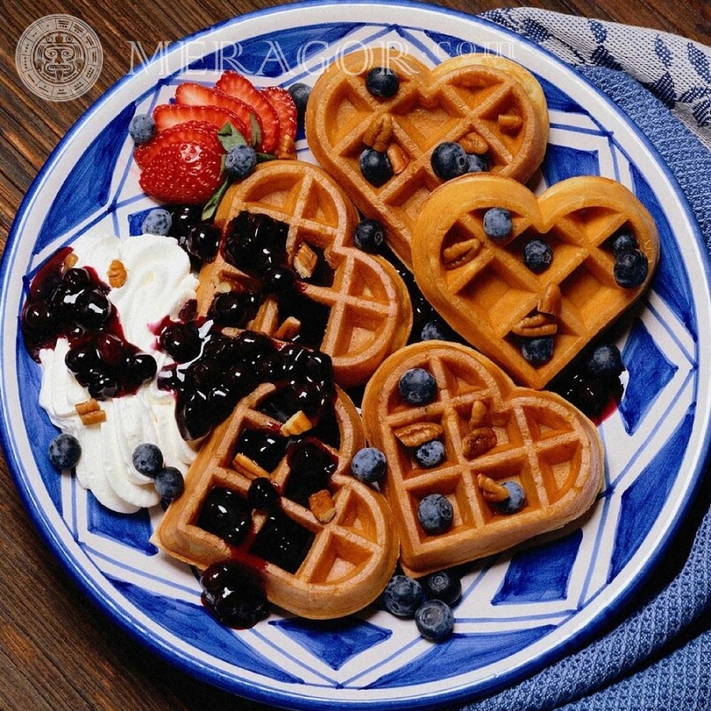Waffles with berries and jam Food
