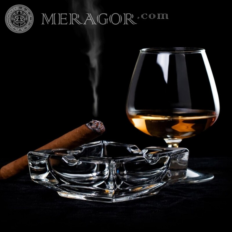 Glass of cognac with a cigar Food Smokers