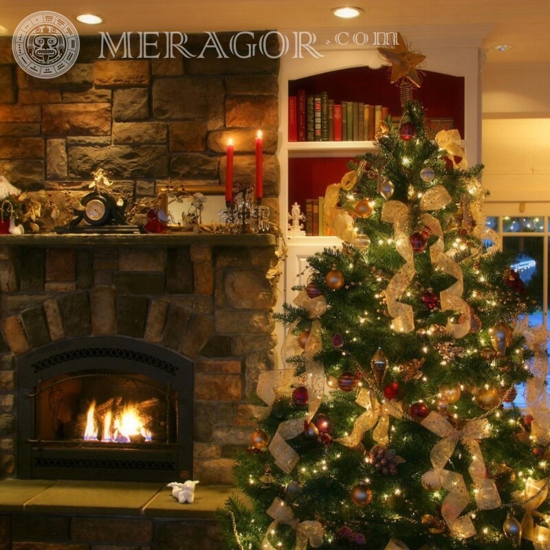 New Year's fireplace photo for icon download Holidays New Year