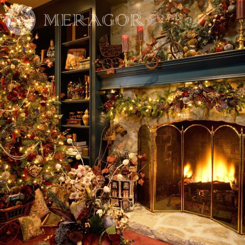 New Year's fireplace photo for icon on Instagram Holidays New Year