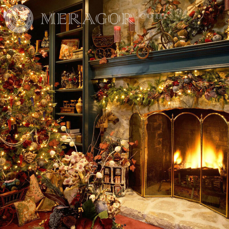 New Year's fireplace photo on your profile picture Holidays New Year