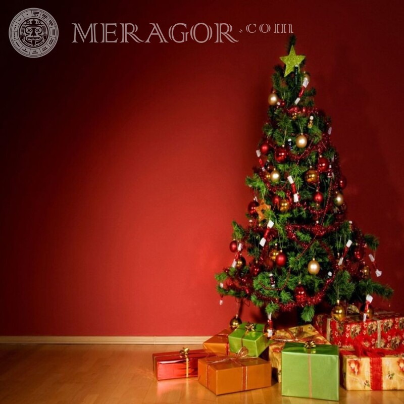 Christmas tree with gifts for icon Holidays New Year
