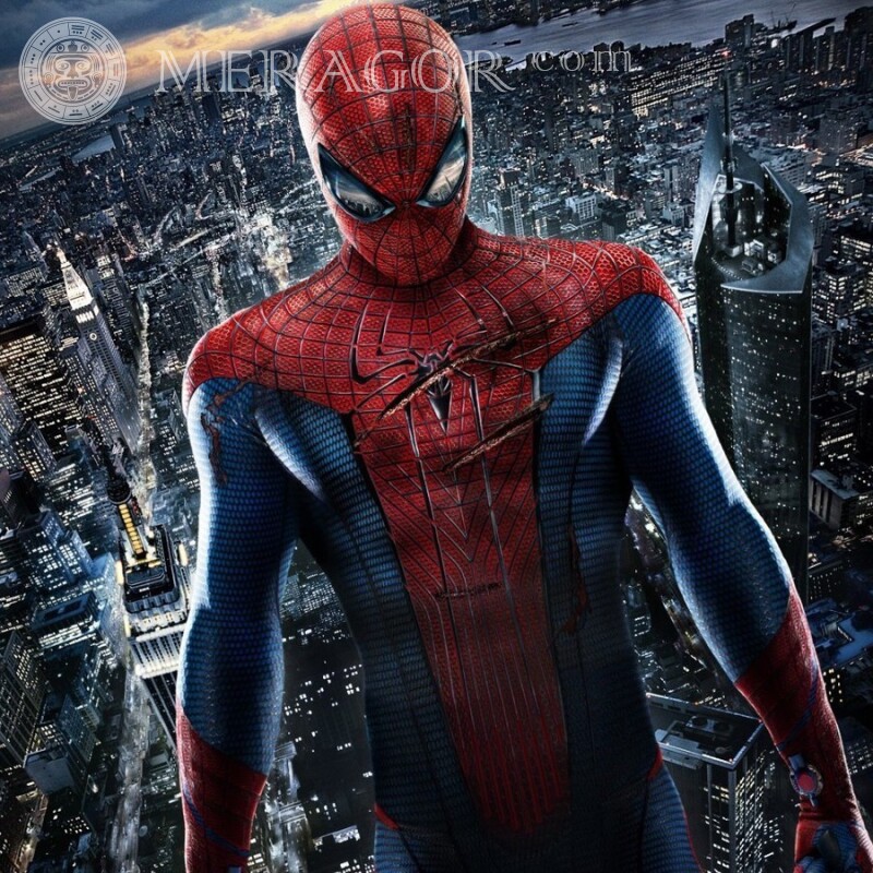 Spiderman on the background of the city on the profile picture From films