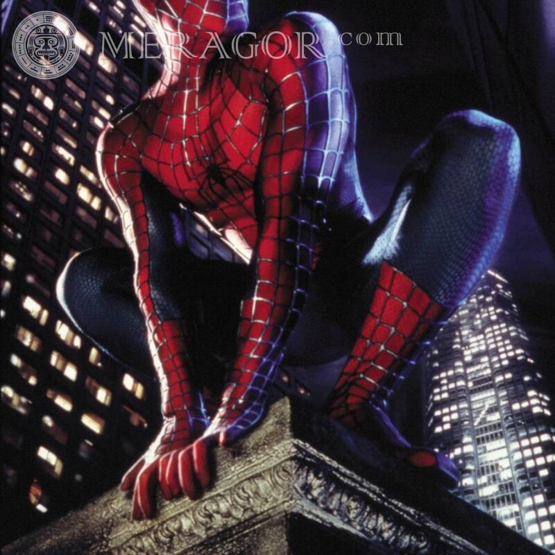 Spiderman sentado en una foto de un edificio para tu foto de perfil De las películas