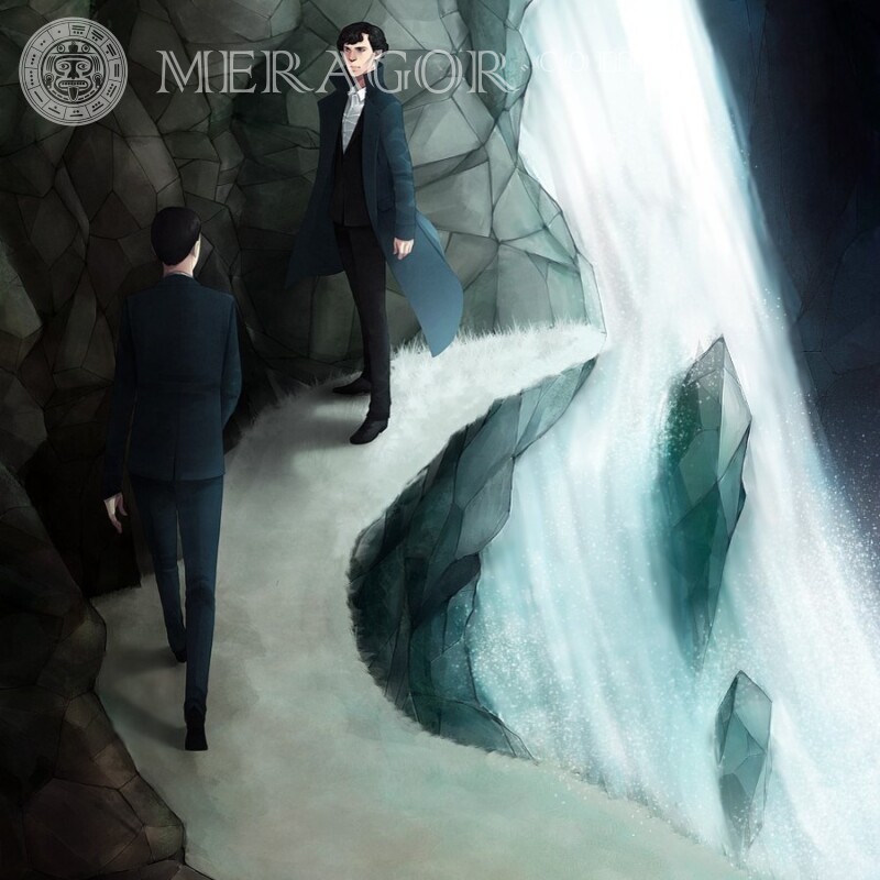Sherlock Holmes en el dibujo de avatar de cascada Anime, figura Caricaturas