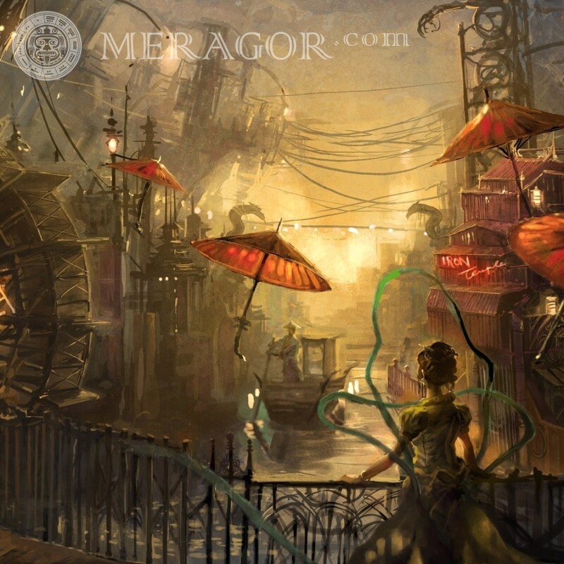 Imagen de avatar de ciudad china de fantasía Anime, figura Edificios