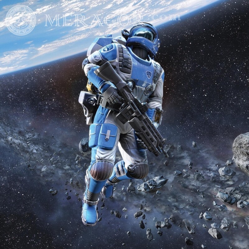Imagem de avatar do soldado espacial Com arma Anime, desenho
