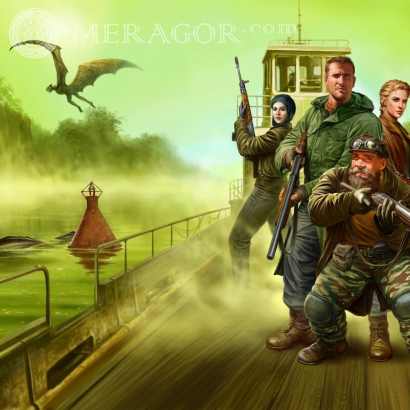 Охотники за драконами на реке ава Аниме, рисунок Драконы С оружием