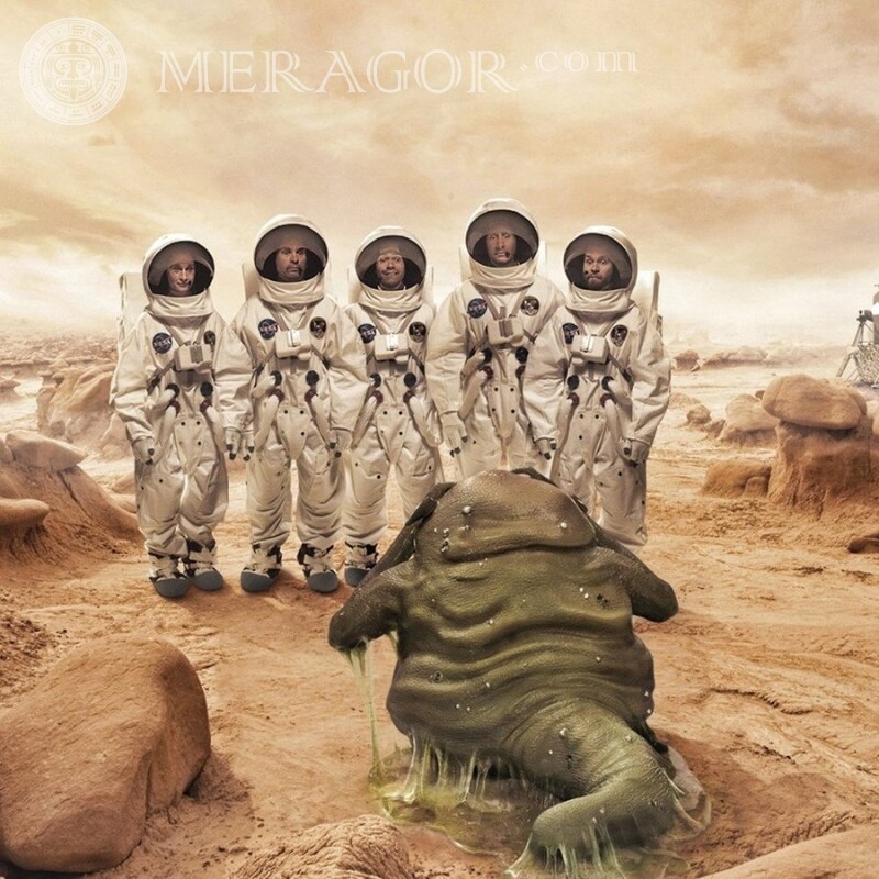 Arte com astronautas em um planeta alienígena no avatar Humor