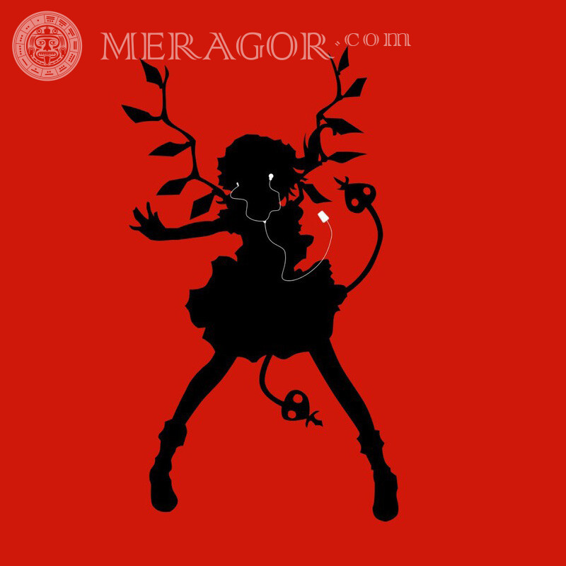 Dance Character Avatar Silhouette In the headphones Reds