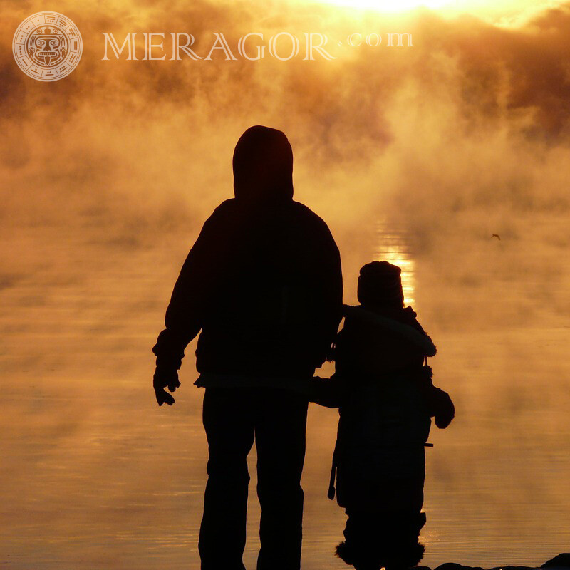 Dad and daughter for social network Silhouette