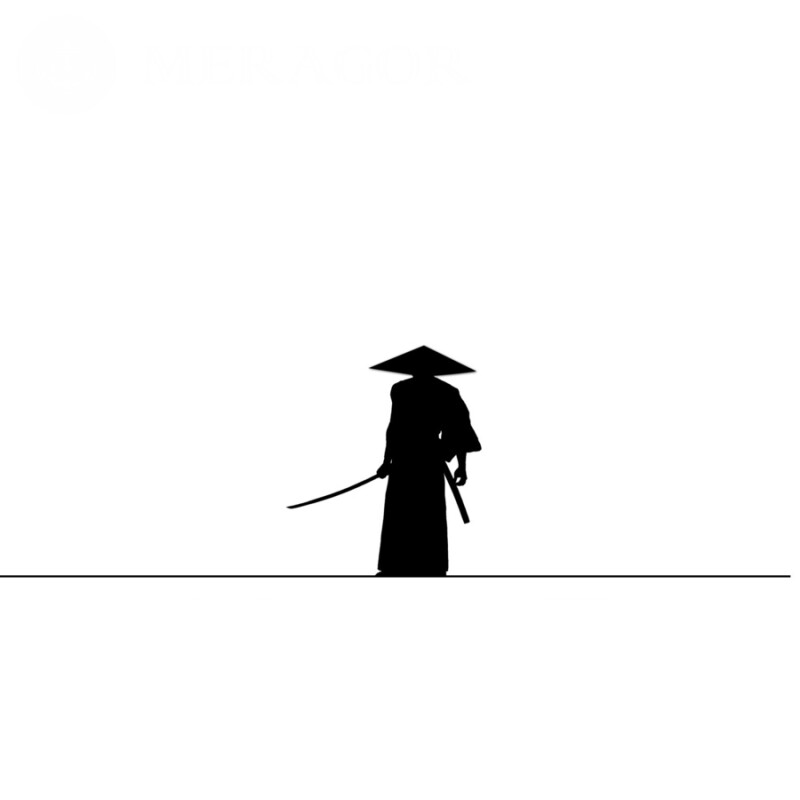 Silueta de un hombre chino con un sombrero en un avatar Silueta Anime, figura En la tapa Con armas
