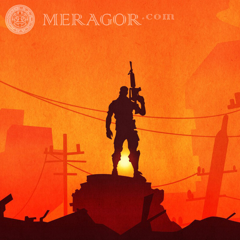 Silhouette of a warrior ruins for a social network With weapon All games Counter-Strike Standoff