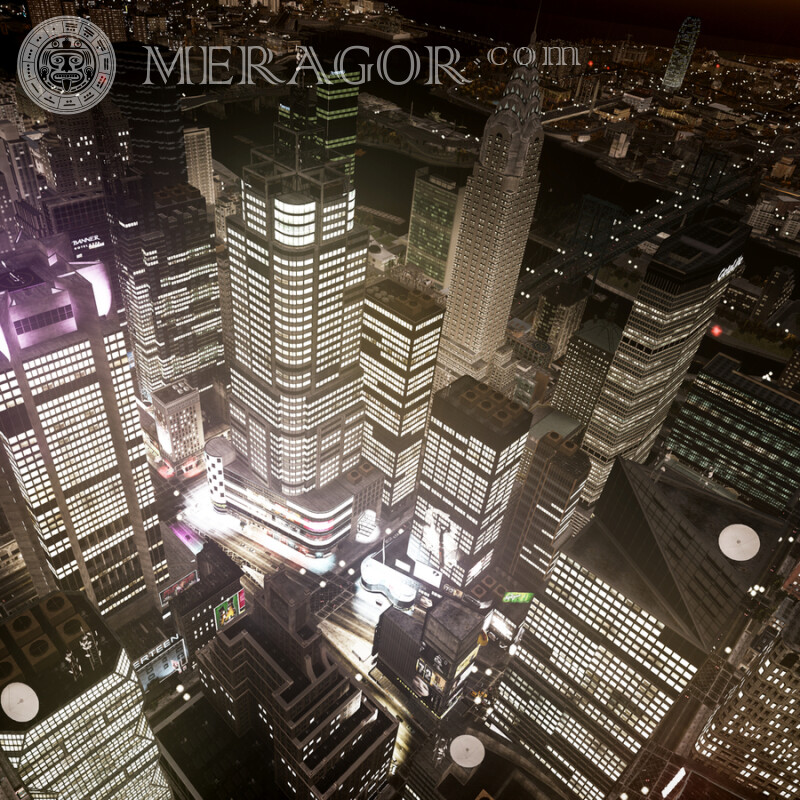Foto noturna da cidade de arranha-céus na foto do perfil Edifícios