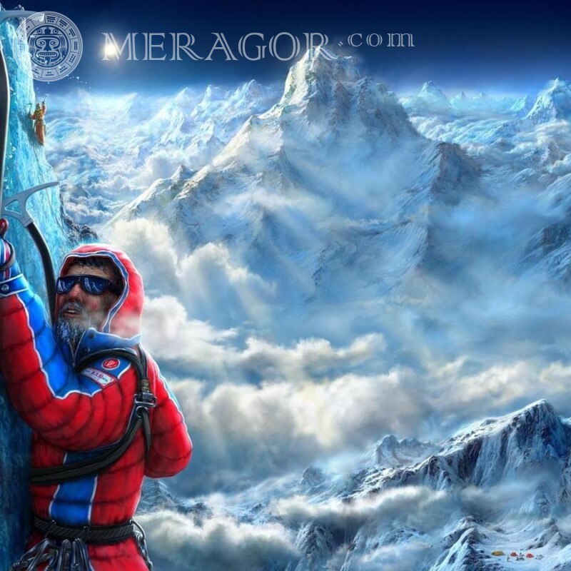 Mountain climber picture for profile picture Sporty Anime, figure Hooded In glasses