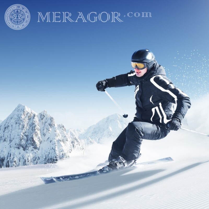 Лижник в горах фото на аватарку Лижі, сноуборд Зимові Спортивний