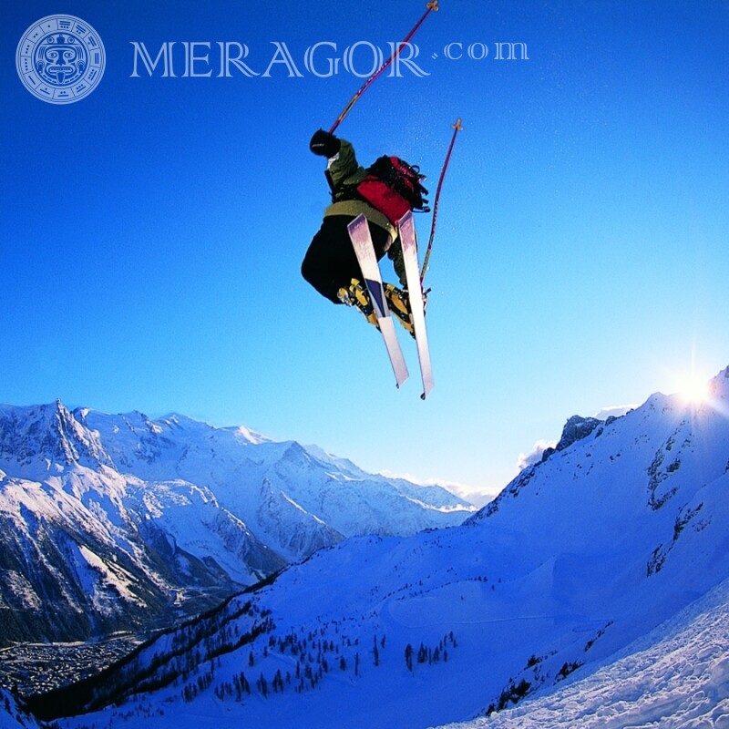 Skier in the mountains photo on your profile picture download Sporty Winter Skiing, snowboarding