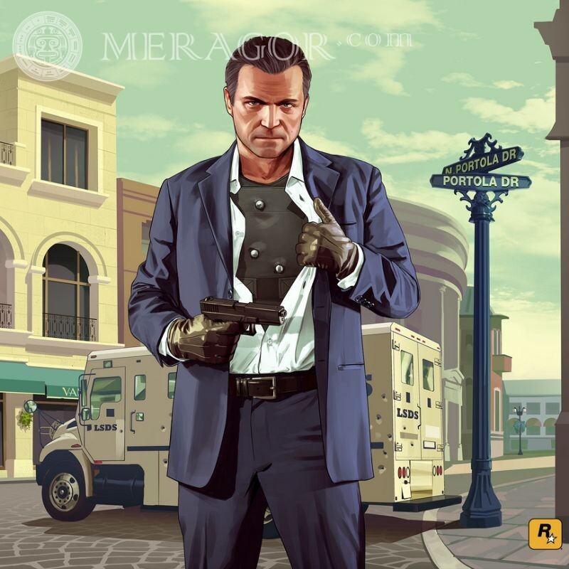 Michael de Santa for icon GTA 5 | 5 All games Anime, figure With weapon