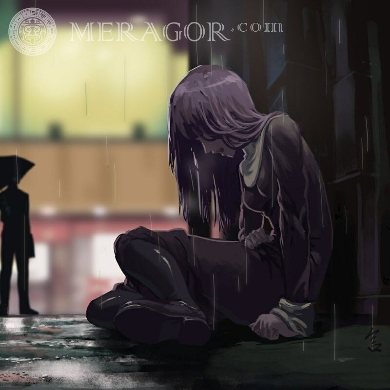 Картинка с одинокой брошеной девушкой Грустные Аниме, рисунок