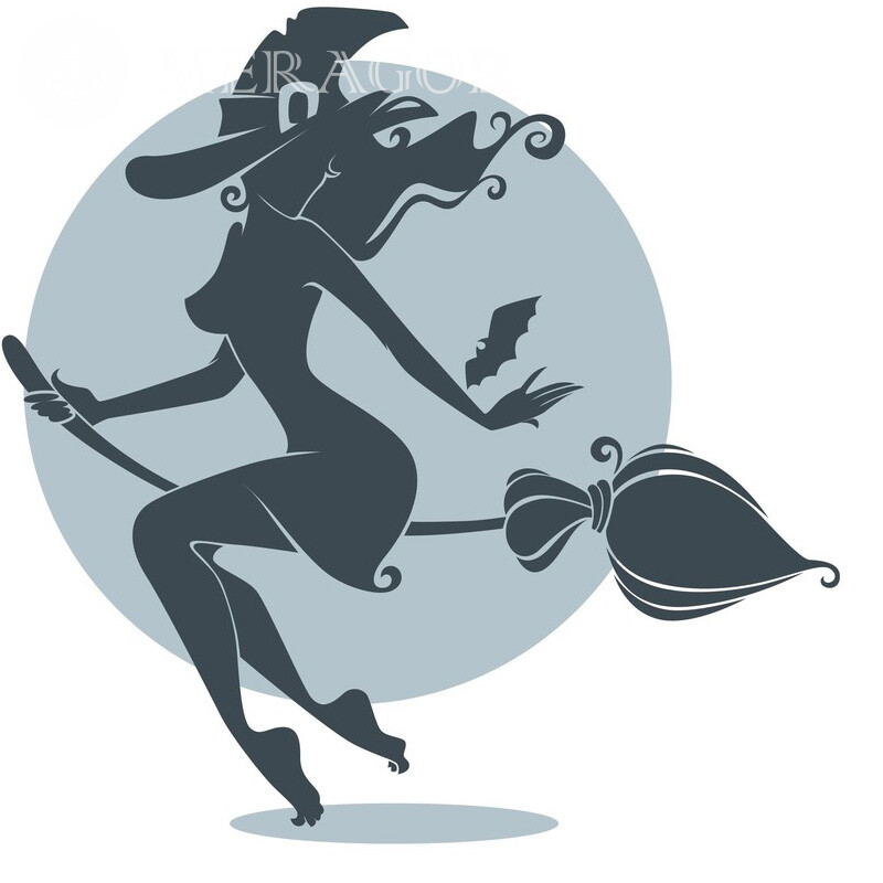 Witch with Broom icon Silhouette