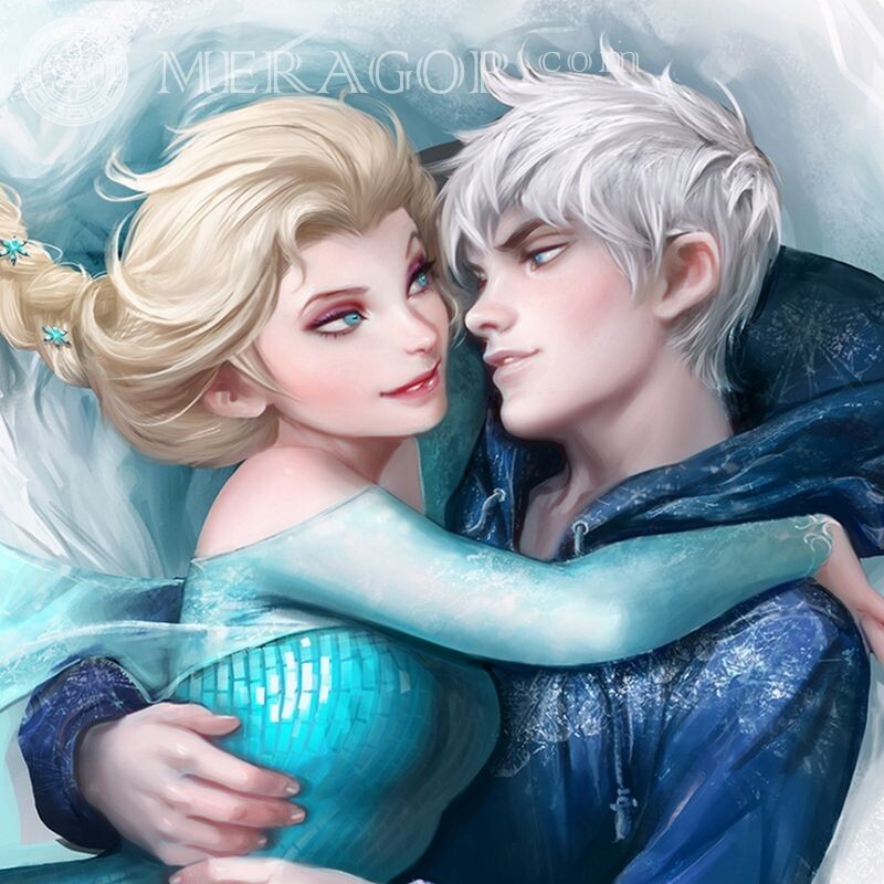 Jack Frost und Elsa Frozen schönes Paar auf Avatar Zeichentrickfilme Liebe Mann mit Freundin