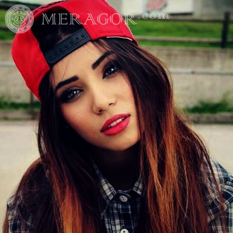 Beautiful girl in a cap for icon Faces, portraits Brunettes In a cap Girls