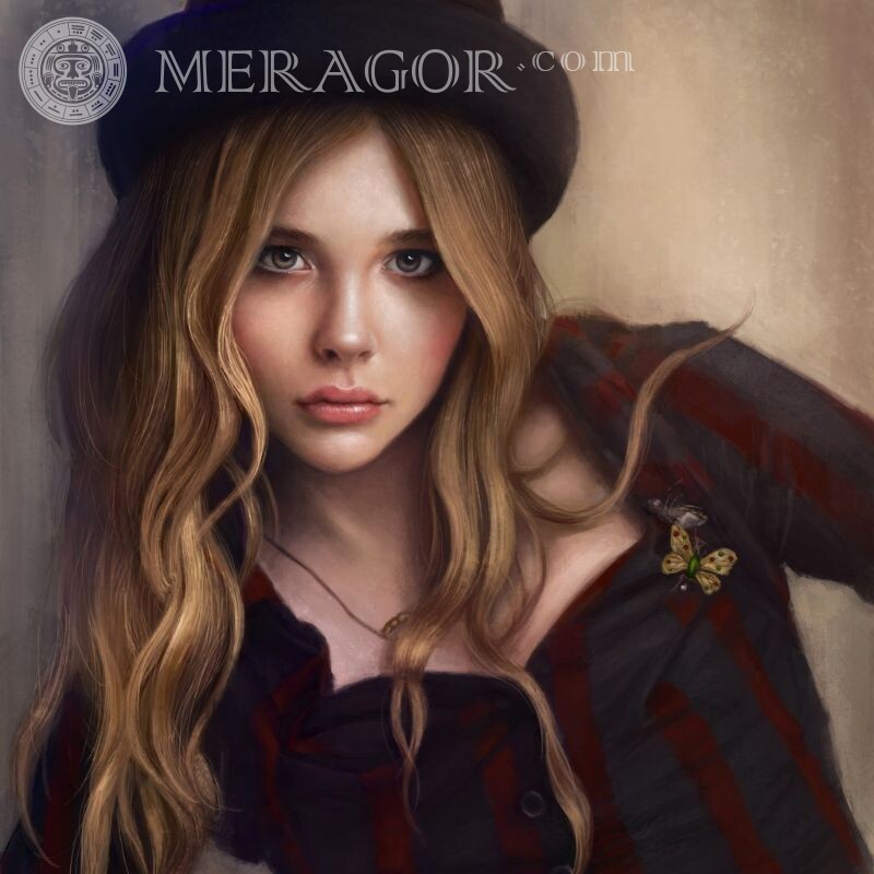 Imagem de garota linda em um chapéu para download de avatar Cabelo longo Na tampa Meninas Belas