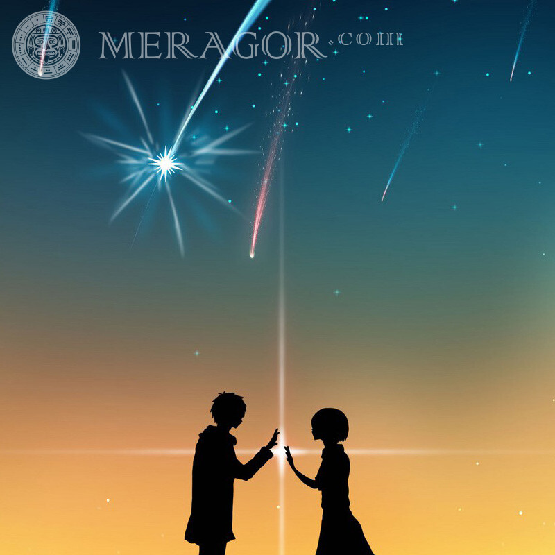 Romantik Silhouetten Kometen im Profil Silhouette Mann mit Freundin